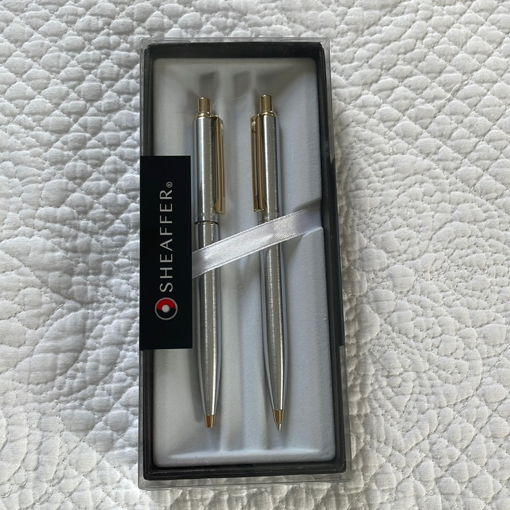 Sheaffer Polished Chrome with Gold Trims Ballpoint Pencil and Pen.